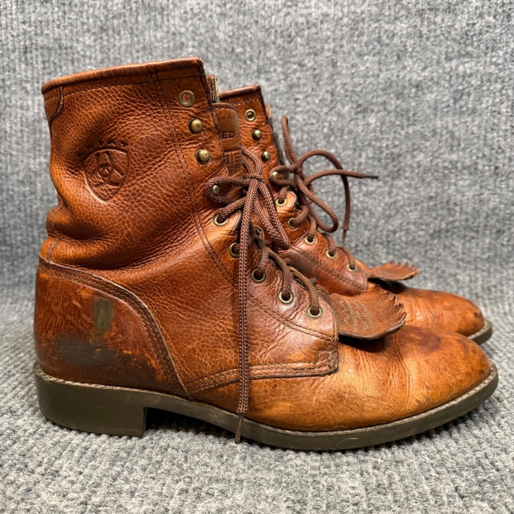 Ariat Heritage Lacer Boots Men 10D Brown Leather Kiltie Western Rodeo Workwear